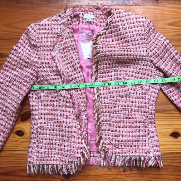 Aqua Pink Tweed Fringe Jacket, EUC, S - Picture 9 of 14